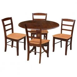 5-Piece 42 in. Cinnamon/Espresso Dual Drop Leaf Table Set with 4-Side chairs by International Concepts