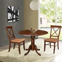 3-Piece 42 in. Cinnamon/Espresso Dual Drop Leaf Table Set with 2-Side Chairs by International Concepts -International Concepts Sales cinnamon espresso international concepts dining room sets k581 42dp c58 613p c3 1000