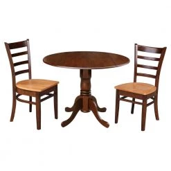 3-Piece 42 in. Cinnamon/Espresso Dual Drop Leaf Table Set with 2-Side Chairs by International Concepts