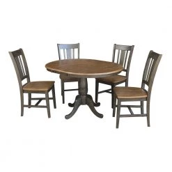 Laurel 5-Piece 36 in. Hickory/Coal Extendable Solid Wood Dining Set with San Remo Chairs by International Concepts