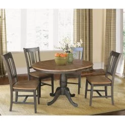 Laurel 5-Piece 36 in. Hickory/Coal Extendable Solid Wood Dining Set with San Remo Chairs by International Concepts -International Concepts Sales distressed hickory coal international concepts dining room sets k45 36rxt c10 4 c3 1000