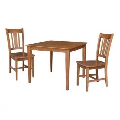 36 in. x 36 in. 3-Pieces Distressed Oak Dining Table with Solid Wood Top - 2 RTA chairs by International Concepts