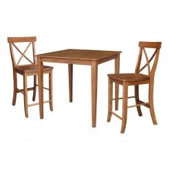 36 in. x 36 in. 3-Pieces Distressed Oak Solid Wood Dining Table with 2 RTA Counter Stools by International Concepts