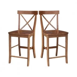 36 in. x 36 in. 3-Pieces Distressed Oak Solid Wood Dining Table with 2 RTA Counter Stools by International Concepts -International Concepts Sales distressed oak international concepts dining room sets k42 3636 s6132 2 76 1000