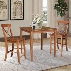 36 in. x 36 in. 3-Pieces Distressed Oak Solid Wood Dining Table with 2 RTA Counter Stools by International Concepts -International Concepts Sales distressed oak international concepts dining room sets k42 3636 s6132 2 c3 1000