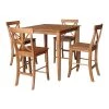 36 in. x 36 in. 5-Pieces Distressed Oak solid Wood Dining Table with 4 RTA Counter Stools by International Concepts