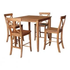 36 in. x 36 in. 5-Pieces Distressed Oak solid Wood Dining Table with 4 RTA Counter Stools by International Concepts