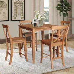 36 in. x 36 in. 5-Pieces Distressed Oak solid Wood Dining Table with 4 RTA Counter Stools by International Concepts -International Concepts Sales distressed oak international concepts dining room sets k42 3636 s6132 4 c3 1000