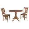 3-Piece Set, Distressed Oak 42 in. Round Drop-Leaf Wood Dining Table with 2-San Remo Chairs by International Concepts
