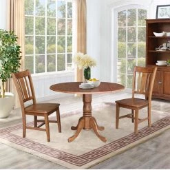 3-Piece Set, Distressed Oak 42 in. Round Drop-Leaf Wood Dining Table with 2-San Remo Chairs by International Concepts -International Concepts Sales distressed oak international concepts dining room sets k42 42dp c10p c3 1000