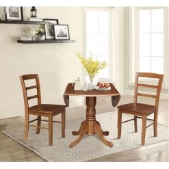 42 in. 3-Piece Set Distressed Oak Solid Wood Round Drop-leaf Table with 2-Side Chairs Set by International Concepts -International Concepts Sales distressed oak international concepts dining room sets k42 42dp c2 2 31 1000