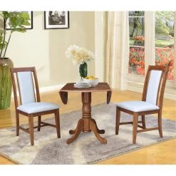 42 in. 3-Piece Distressed Oak Solid Wood Round Drop-leaf Table with 2-Side Chairs Set by International Concepts -International Concepts Sales distressed oak international concepts dining room sets k42 42dp c59 2 31 1000