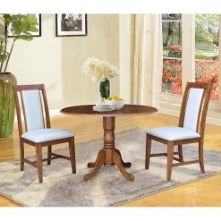 42 in. 3-Piece Distressed Oak Solid Wood Round Drop-leaf Table with 2-Side Chairs Set by International Concepts -International Concepts Sales distressed oak international concepts dining room sets k42 42dp c59 2 c3 1000