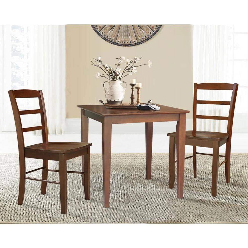 Emma 3-Piece 30 in. Espresso Square Solid Wood Dining Set with Madrid Chairs by International Concepts 1 Emma 3-Piece 30 in. Espresso Square Solid Wood Dining Set with Madrid Chairs by International Concepts