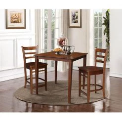 3 PC Set - Espresso Solid Wood 36 in. Square Table with 2 Side Stools by International Concepts