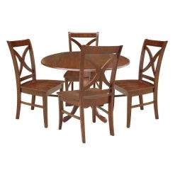 5-Piece 42 in. Espresso Dual Drop Leaf Table Set with 4-Side chairs by International Concepts