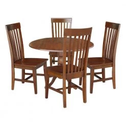 5-Piece 42 in. Espresso Dual Drop Leaf Table Set with 4-Side chairs by International Concepts