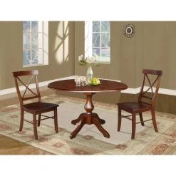 Sophia 3-Piece Espresso 42 in. Dropleaf Table and Alexa Side Chair Dining Set by International Concepts -International Concepts Sales espresso international concepts dining room sets k581 42dpt 11 c613 2 31 1000