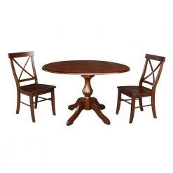 Sophia 3-Piece Espresso 42 in. Dropleaf Table and Alexa Side Chair Dining Set by International Concepts