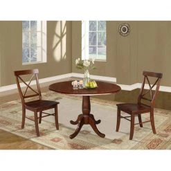 Laurel 3-Piece Espresso 42 in. Dropleaf Table and Alexa Side Chair Dining Set by International Concepts -International Concepts Sales espresso international concepts dining room sets k581 42dpt c613 2 31 1000