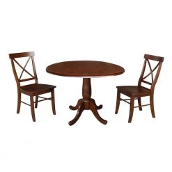 Laurel 3-Piece Espresso 42 in. Dropleaf Table and Alexa Side Chair Dining Set by International Concepts