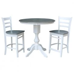 3-Piece Set Heather Gray and White 36 in. Round Gathering Height Table with 2-Counter Height Stools by International Concepts