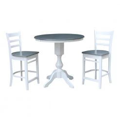 3-Piece Set Heather Gray and White 36 in. Extendable Gathering Height Table with 2-Counter Height Stools by International Concepts