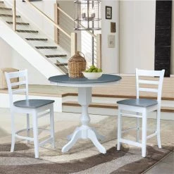 3-Piece Set Heather Gray and White 36 in. Extendable Gathering Height Table with 2-Counter Height Stools by International Concepts -International Concepts Sales heather gray white international concepts dining room sets k05 36rxt 11 s6172 2 c3 1000