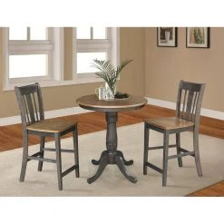 Hampton 3-Piece 30 in. Hickory/Coal Round Solid Wood Counter Height Dining Set with San Remo Stools by International Concepts -International Concepts Sales hickory coal international concepts dining room sets k45 30rt 6b s102 2 4f 1000