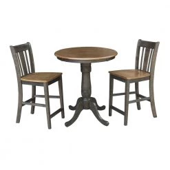 Hampton 3-Piece 30 in. Hickory/Coal Round Solid Wood Counter Height Dining Set with San Remo Stools by International Concepts