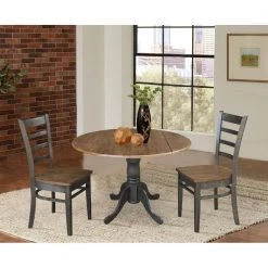 Brynwood 3-Piece 42 in. Hickory/Coal Round Drop-Leaf Wood Dining Set with Emily Chairs by International Concepts -International Concepts Sales hickory coal international concepts dining room sets k45 42dp c617p 31 1000