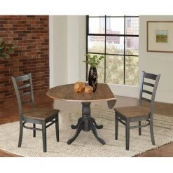 Brynwood 3-Piece 42 in. Hickory/Coal Round Drop-Leaf Wood Dining Set with Emily Chairs by International Concepts -International Concepts Sales hickory coal international concepts dining room sets k45 42dp c617p c3 1000