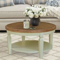 Vista Hickory/Shell Round Top 20.3 in. H Solid Wood Coffee Table by International Concepts -International Concepts Sales hickory shell international concepts coffee tables ot79 15cr c3 1000