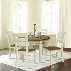 Set of 5-Pieces - 44 in. Round Hickory/Shell Top Solid Wood Table with 4 Vista Ladderback Chairs by International Concepts -International Concepts Sales hickory shell international concepts dining room sets k79 144r c57 4 31 1000