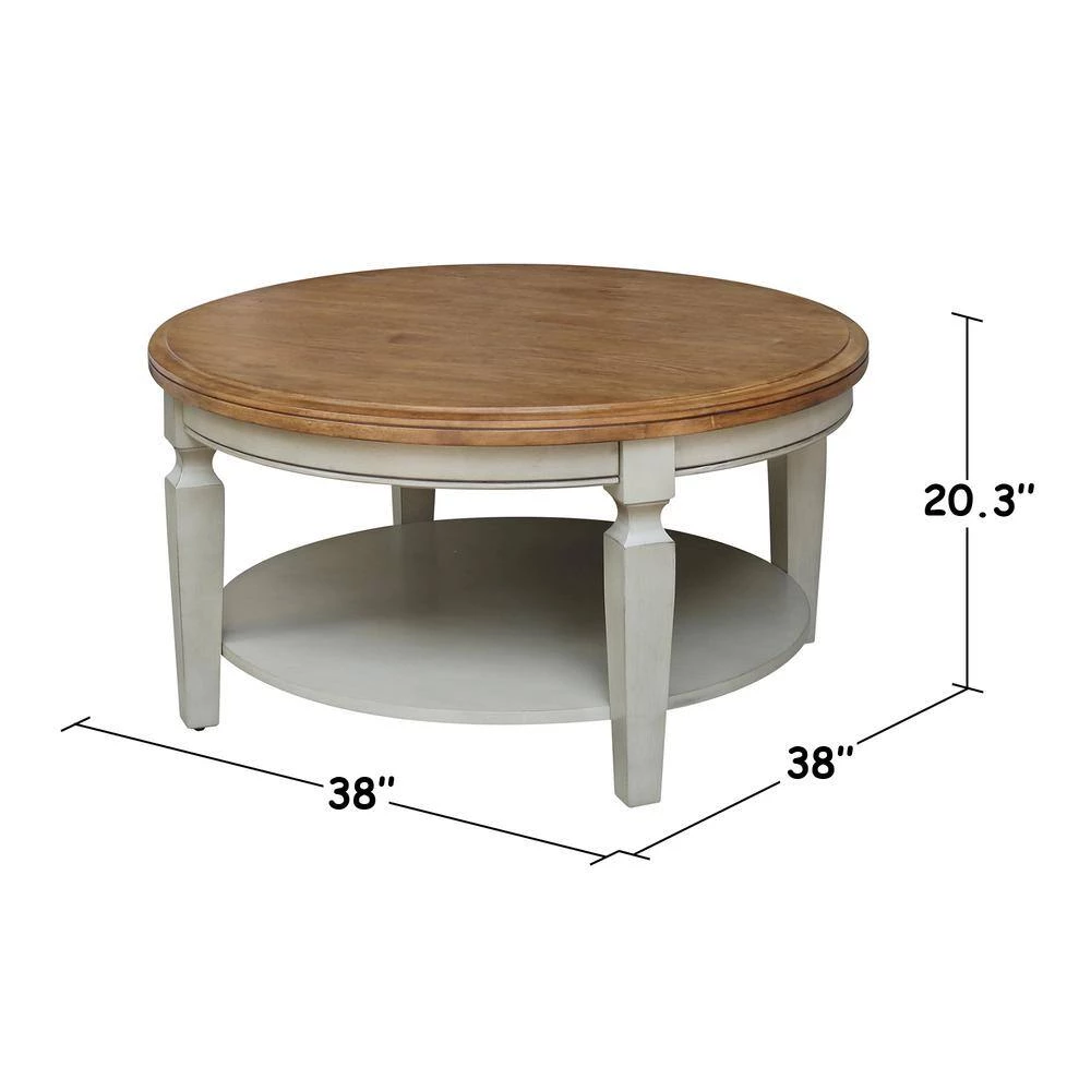 Vista 38 in. Brown/Gray Medium Round Wood Coffee Table with Shelf by International Concepts 7 Vista 38 in. Brown/Gray Medium Round Wood Coffee Table with Shelf by International Concepts - Image 7
