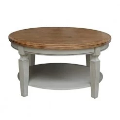 Vista 38 in. Brown/Gray Medium Round Wood Coffee Table with Shelf by International Concepts