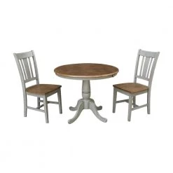 Laurel 3-Piece 36 in. Hickory/Stone Extendable Solid Wood Dining Set with San Remo Chairs by International Concepts