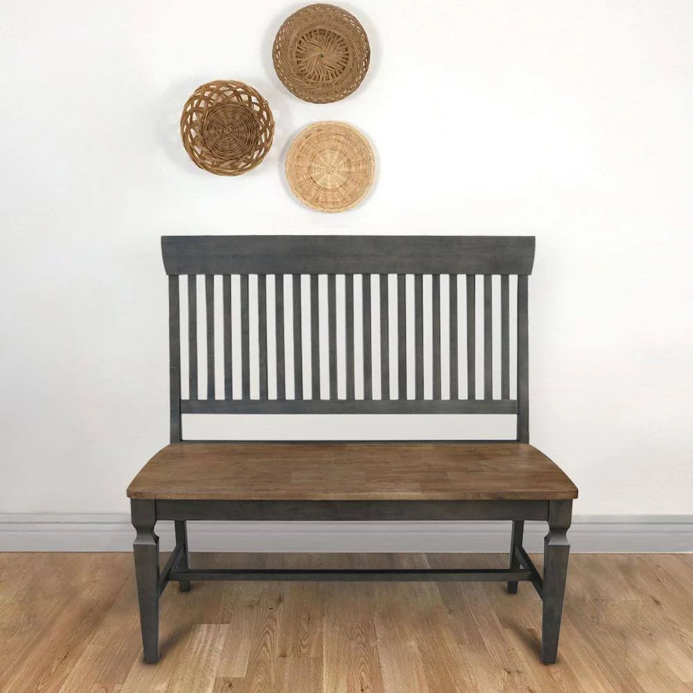 Hickory/Washed Coal Slat Back Solid Wood Bench 42.1 in. W x 22.6 in. D x 39.4 in. H by International Concepts 7 Hickory/Washed Coal Slat Back Solid Wood Bench 42.1 in. W x 22.6 in. D x 39.4 in. H by International Concepts - Image 7