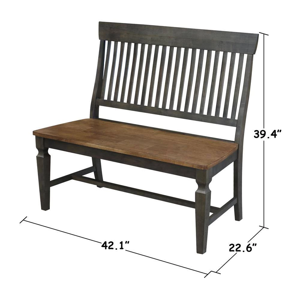 Hickory/Washed Coal Slat Back Solid Wood Bench 42.1 in. W x 22.6 in. D x 39.4 in. H by International Concepts 6 Hickory/Washed Coal Slat Back Solid Wood Bench 42.1 in. W x 22.6 in. D x 39.4 in. H by International Concepts - Image 6