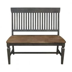 Hickory/Washed Coal Slat Back Solid Wood Bench 42.1 in. W x 22.6 in. D x 39.4 in. H by International Concepts