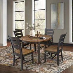 Set of 5-Pieces - 44 in. Hickory/Washed Coal Round Top Table with 4 Vista Ladderback Chairs by International Concepts -International Concepts Sales hickory washed coal international concepts dining room sets k45 144r c57 4 31 1000