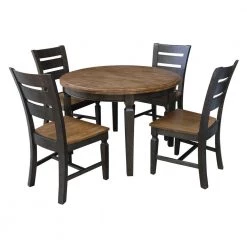 Set of 5-Pieces - 44 in. Hickory/Washed Coal Round Top Table with 4 Vista Ladderback Chairs by International Concepts
