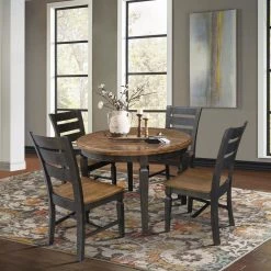 Set of 5-Pieces - 44 in. Hickory/Washed Coal Round Top Table with 4 Vista Ladderback Chairs by International Concepts -International Concepts Sales hickory washed coal international concepts dining room sets k45 144r c57 4 c3 1000