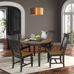 Set of 5-Pieces - 44 in. Hickory/Washed Coal Round Top Solid Wood Table with Vista Slat Back Chairs by International Concepts -International Concepts Sales hickory washed coal international concepts dining room sets k45 144r c65 4 31 1000
