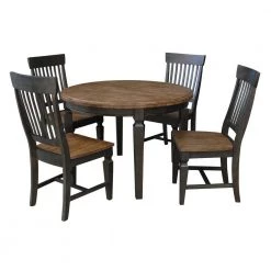 Set of 5-Pieces - 44 in. Hickory/Washed Coal Round Top Solid Wood Table with Vista Slat Back Chairs by International Concepts