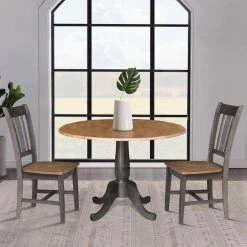 Set of 3 Pieces in Hickory/Washed Coal 42 in. Round Top Ped Table - with 2 RTA Chairs by International Concepts -International Concepts Sales hickory washed coal international concepts dining room sets k45 42dpt c10 2 31 1000