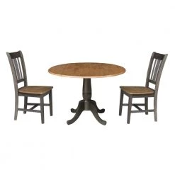 Set of 3 Pieces in Hickory/Washed Coal 42 in. Round Top Ped Table - with 2 RTA Chairs by International Concepts