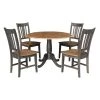 Set of 5 Pieces in Hickory/Washed Coal 42 in. Round Top Pedestal Table with 4 RTA Chairs by International Concepts