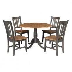 Set of 5 Pieces in Hickory/Washed Coal 42 in. Round Top Pedestal Table with 4 RTA Chairs by International Concepts