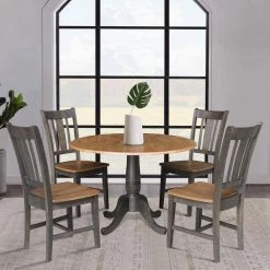 Set of 5 Pieces in Hickory/Washed Coal 42 in. Round Top Pedestal Table with 4 RTA Chairs by International Concepts -International Concepts Sales hickory washed coal international concepts dining room sets k45 42dpt c10 4 c3 1000
